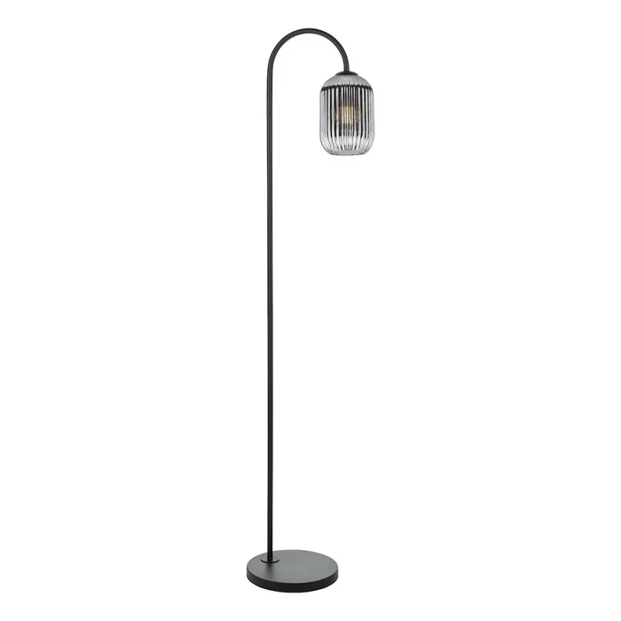1 Light Floor Lamp Matt Black – Smoked Ribbed Glass (0183IDR49226510)