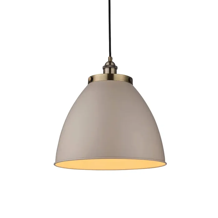1 Light Large Pendant in Stone Colour with Antique Brass details (0711FRA76327)