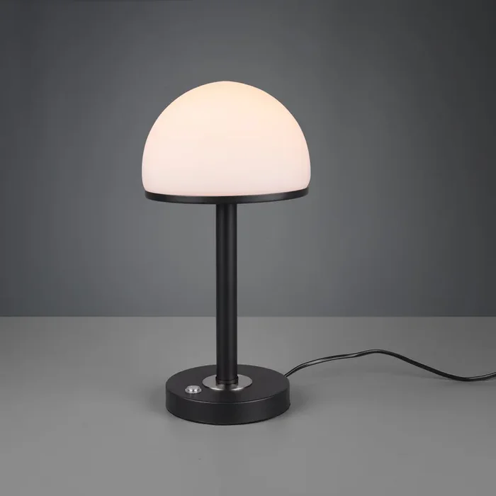 1 Light LED touch table lamp finished in Matt Black Metal with Domed Opal White Glass (1542BER132)