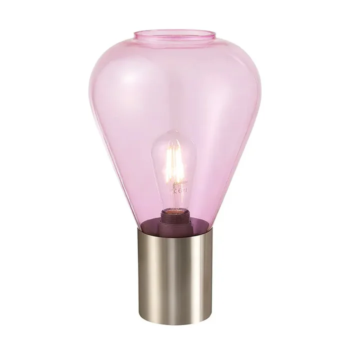 1 Light Narrow Table Lamp, E27, Satin Nickel/Lilac Glass (1230SUN1077)
