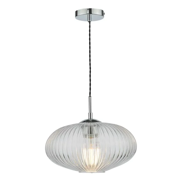 1 light pendant Clear Ribbed Glass Polished Chrome Detail (0183EDM0150)