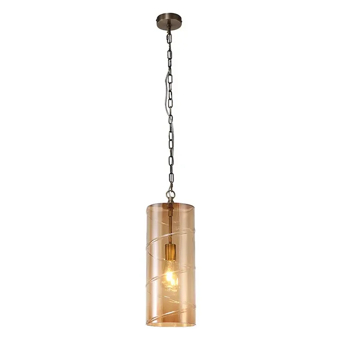 1 Light Pendant, E27, Antique Brass/Amber (1230COI141B)