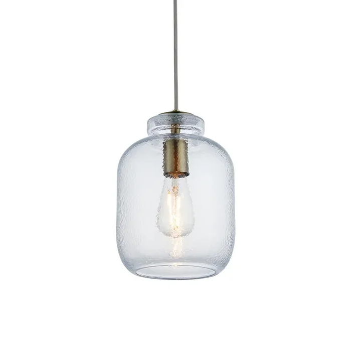 1 Light Pendant in Antique Brass with Clear Textured Glass (0711LYR106923)