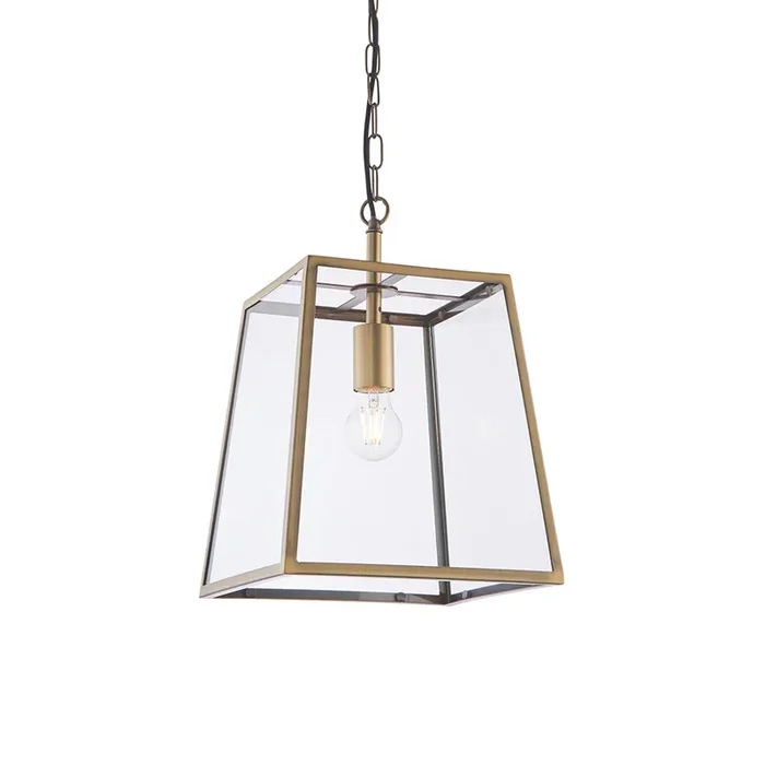 1 Light Pendant in Matt Antique Brass with Clear Glass Shade (0711HUR95835)