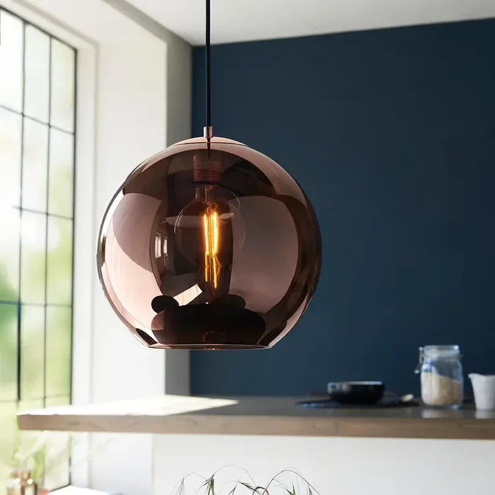 1 Light Pendant in Matt Black with Copper Mirrored Glass (0711BOL102930)