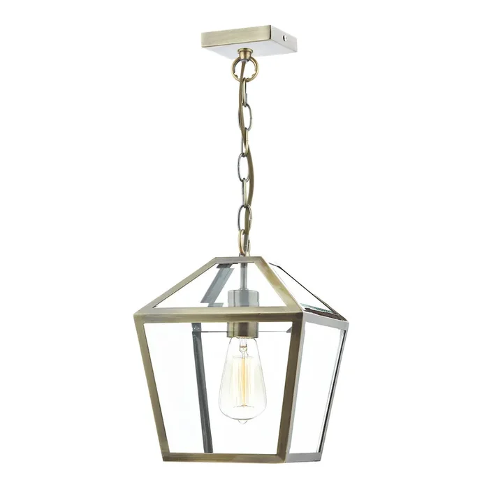 1 Light Pendant Indoor Lantern Antique Brass and Clear Glass (0183CHU0175)