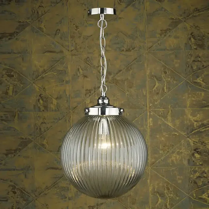 1 Light Pendant Satin Nickel Ribbed Glass (0183TAM0138)