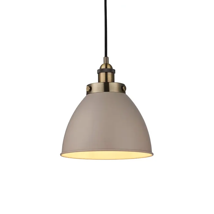 1 Light Small Pendant in Stone Colour with Antique Brass details (0711FRA76328)