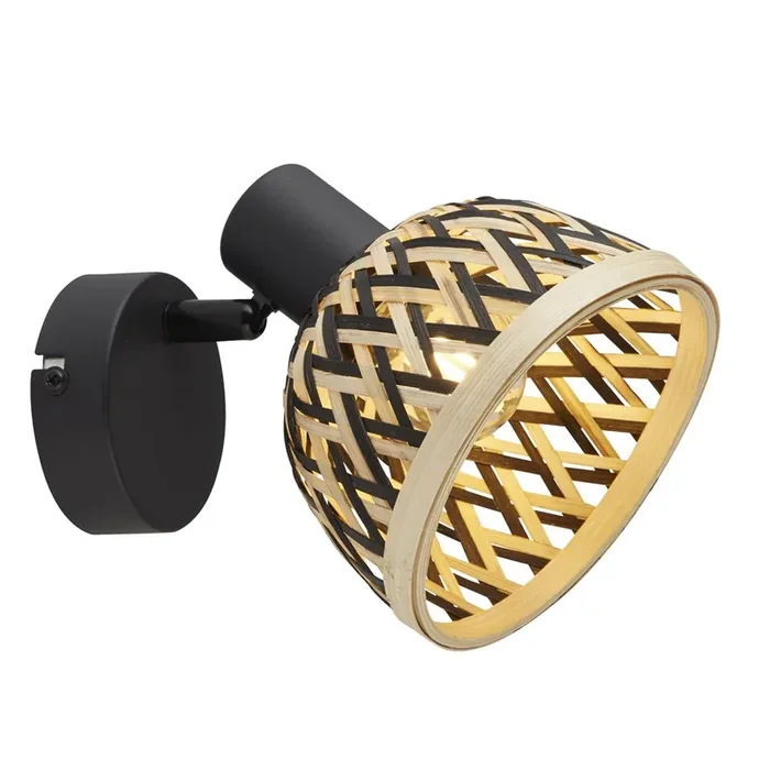 1 light Spotlight Wall Light – Black Metal & Bamboo Shade (0483LAN199311BK)