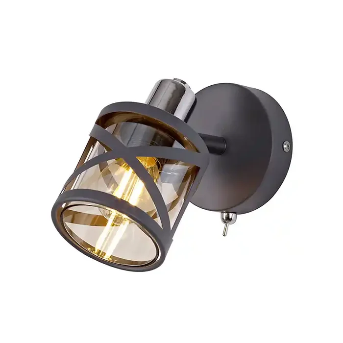 1 Light Switched Spotlight, Matt Grey/Polished Chrome/Cognac (1230SPR31A)