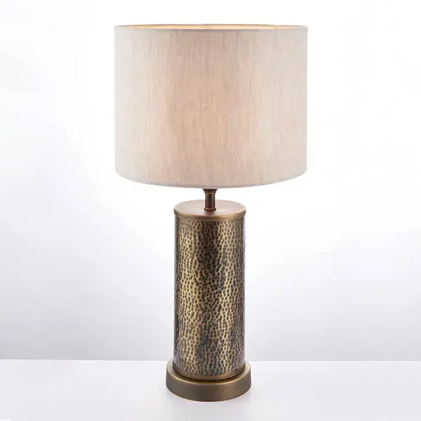 1 Light Table Lamp – Hammered Aged Bronze with Natural Linen Shade (0711IND71591)