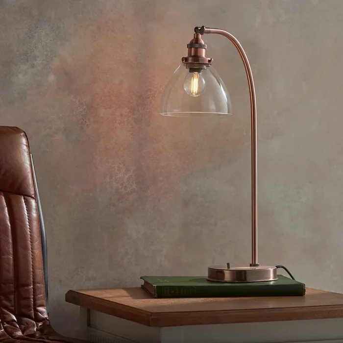 1 Light Task Table Lamp in Aged Copper with Clear Glass Shades (0711HAN77861)