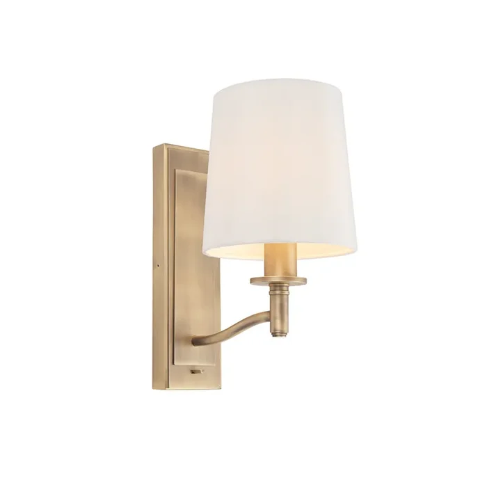 1 Light Wall Light in Matt Antique Brass with White Vintage Shade (0711ORT70246)