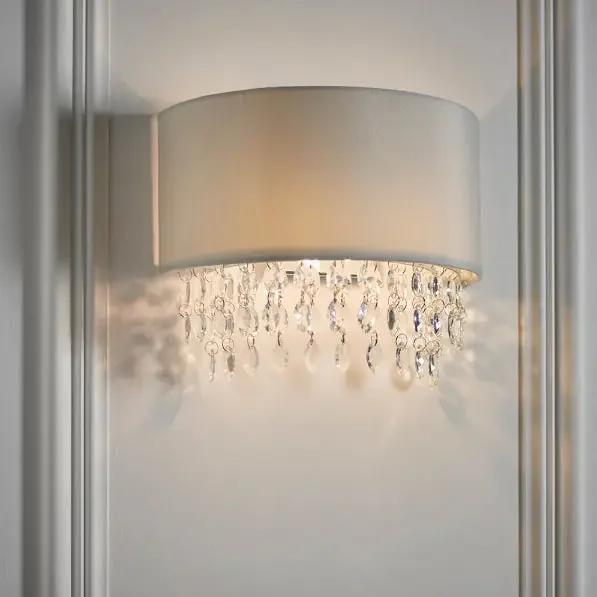1 Light Wall Light with Silver Grey Shade and Facetted Glass Crystals (0711MAL94372)