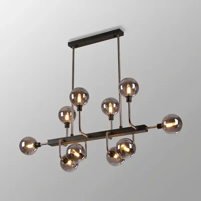 10 Light Fixed Ceiling Pendant – Graphite/Satin Nickel/Smoke Glass (1230FAI39G)