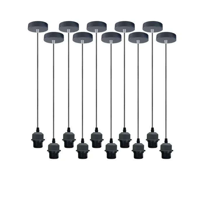 10 Pack Industrial Grey Pendant Light Fittings – Without Bulbs