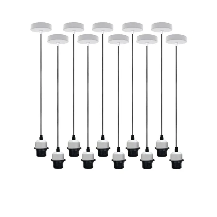 10 Pack Industrial White Pendant Light Fittings – Without Bulbs