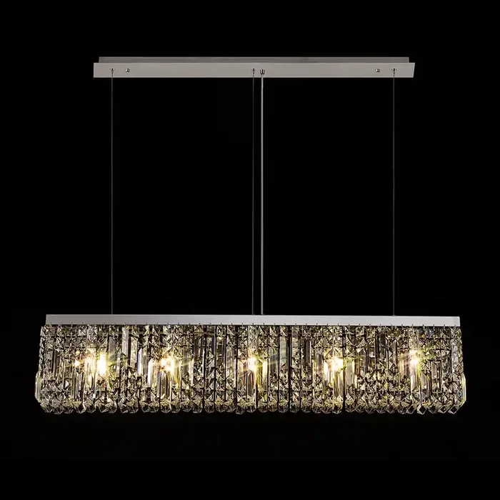102x9cm Linear Pendant Chandelier, 5 Light E14, Polished Chrome/Crystal (1230HAL69A)