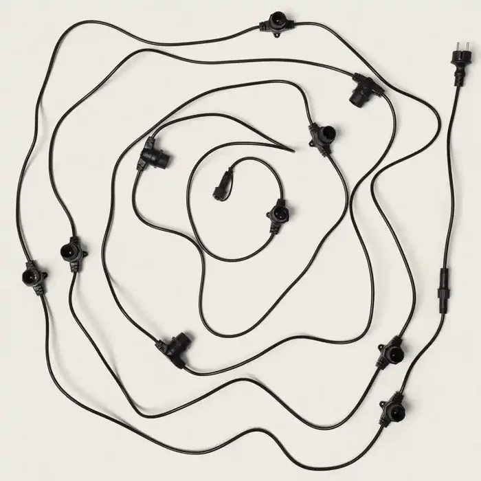 10m Black Outdoor Garland with 10 B22 Bulb Holders IP44 – Ledkia