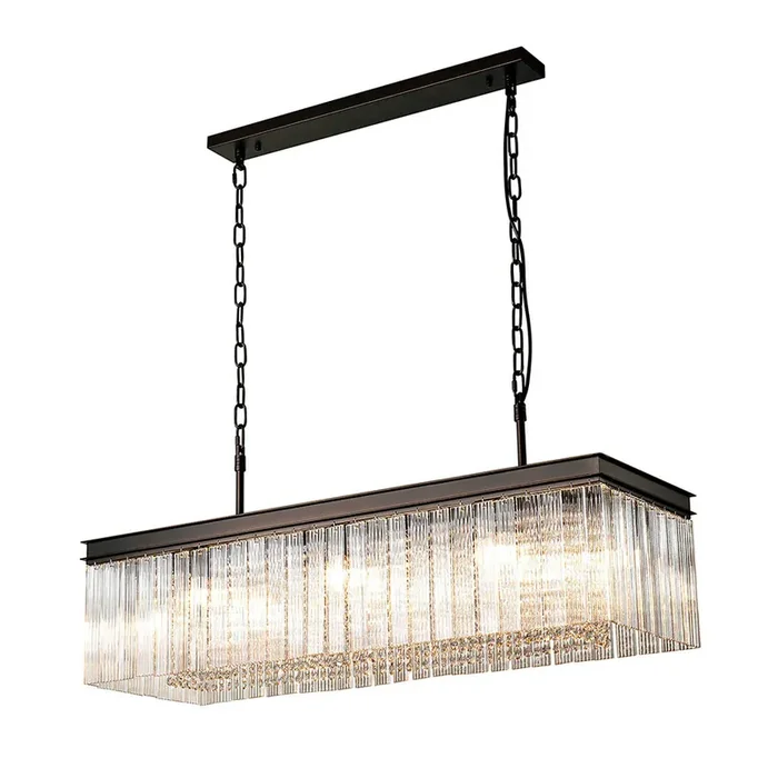 11 Light Rectangular Pendant – Brown Oxide with Clear Glass Pieces and Crystal Buttons (1230LON104A)