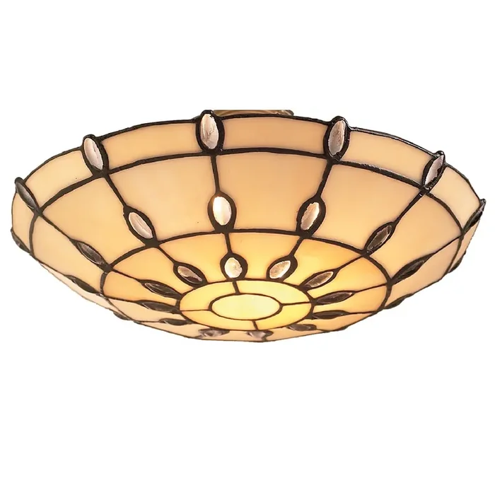 12″ Beige & Clear Jewel Tiffany Glass Easy Fit Pendant Dome Up Light Shade 30cm