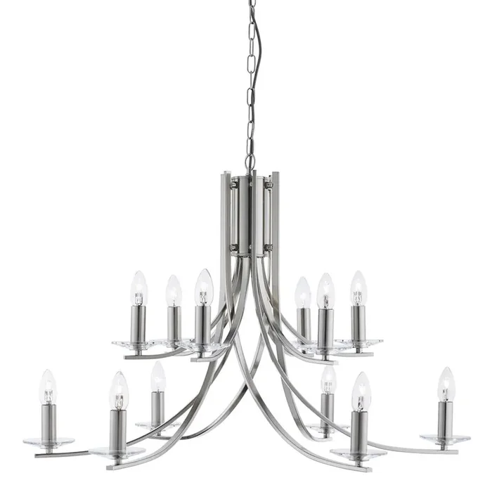 12 Light Chandelier – Satin Silver & Clear Glass Sconces (0483ASC4161212SS)