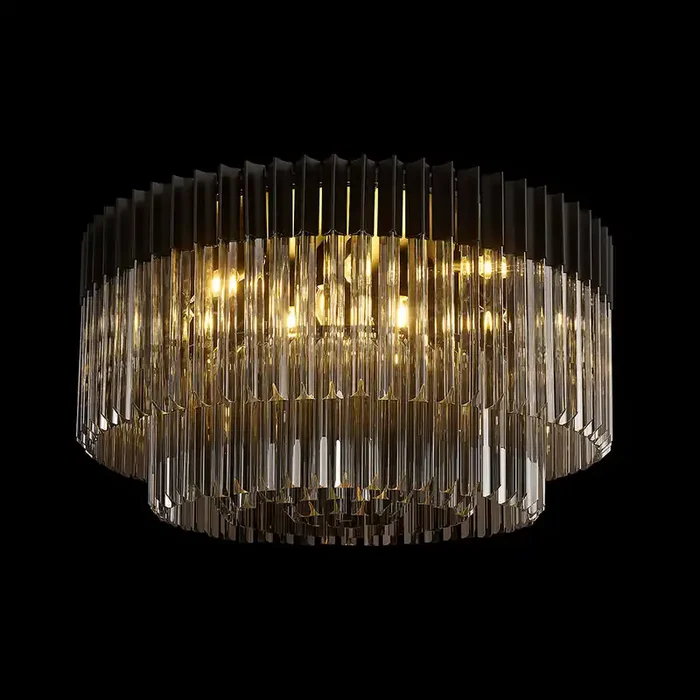 12 Light Flush Ceiling Light in Matt Black finish with Smoke Sculpted Glass (1230GEN55E)