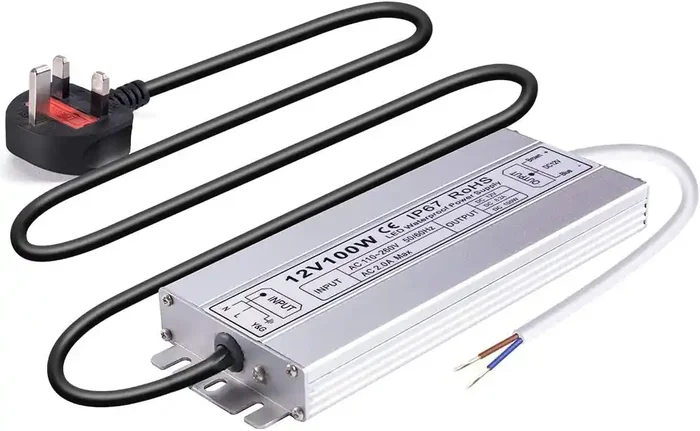 12VDC 8.33A 100W LED Driver – Waterproof IP67 Power Supply Transformer Adapter, AC 100V–260V to 12V DC Low Voltage Converter for LED Strip Lights and Outdoor Lighting