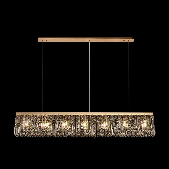 138x9cm Linear Pendant Chandelier, 7 Light E14, Gold/Crystal (1230HAL70B)