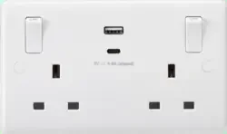 13A 2G SP Switched Socket with Dual USB A+C (5V DC 4.8A shared) with Outboard Rockers