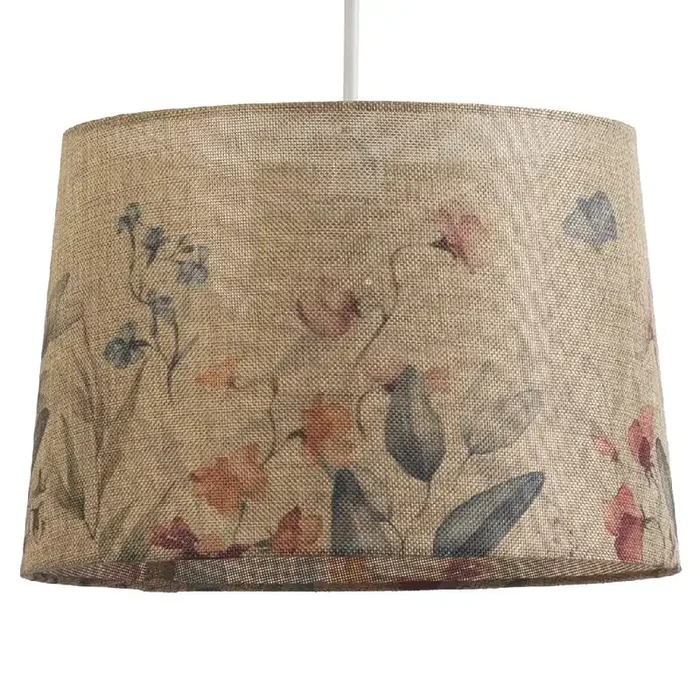 14″ Beige Linen Floral Design Vintage Easy Fit Tapered Drum Shade 35cm