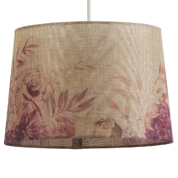 14″ Beige Linen Rose Design Vintage Easy Fit Tapered Drum Shade 35cm