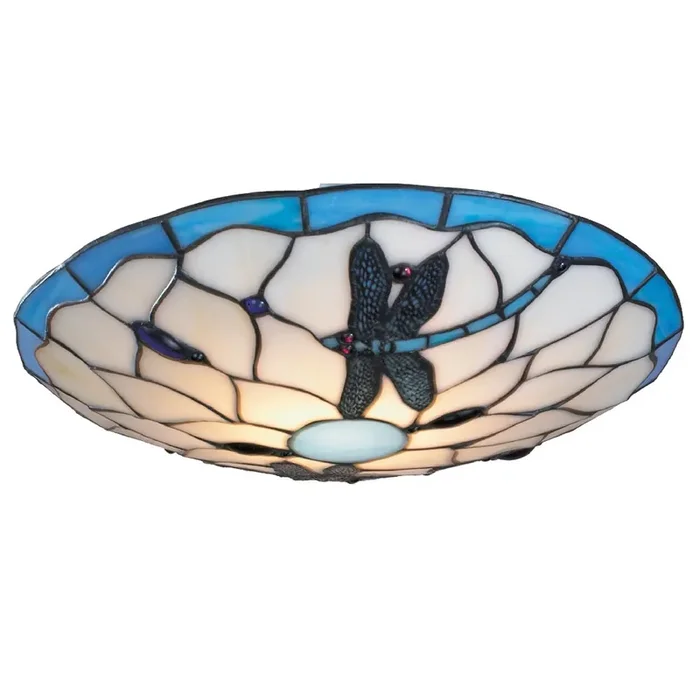 14″ Blue & Beige Dragonfly Tiffany Glass Easy Fit Pendant Dome Up Light Shade 35cm