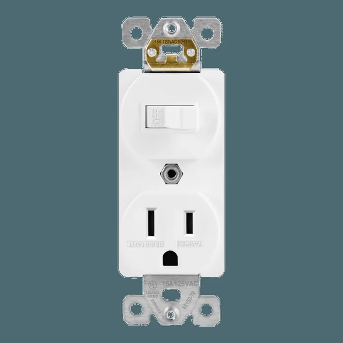 15A Tamper Resistant Toggle and Receptacle Back and Side Wired Self Grounding Switch