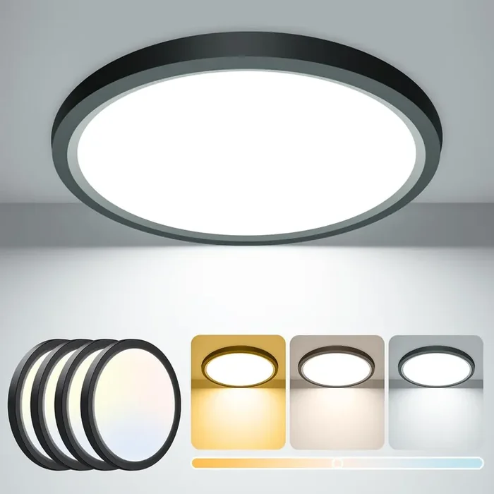 15W LED Ceiling Light – Black Ultra-Thin Round Flush Mount – IP44 Waterproof
