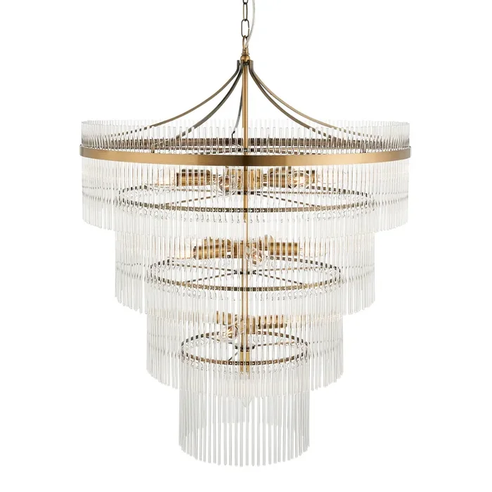 16 Light Tiered Pendant in Antique Brass with Clear Glass Rods (0711MAR112576)