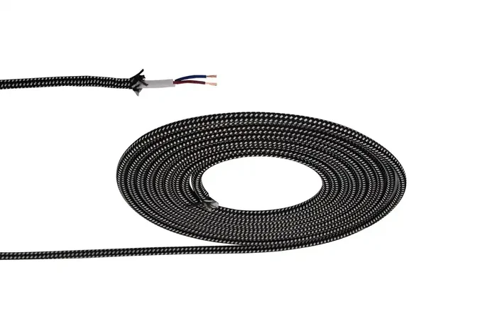 1m Black & White Spot Braided 2-Core 0.75mm Electrical Cable