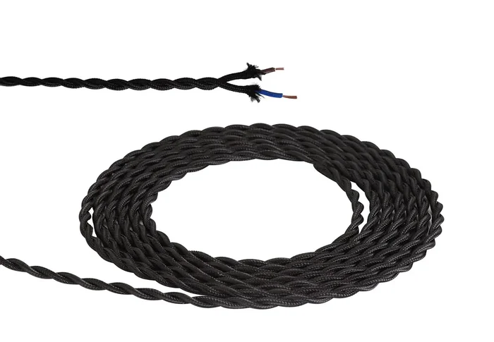 1m Black Braided & Twisted 2-Core 0.75mm Electrical Cable