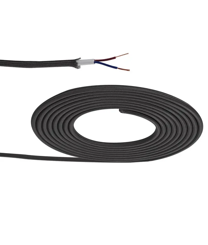 1m Black Braided 2-Core 0.75mm Electrical Cable