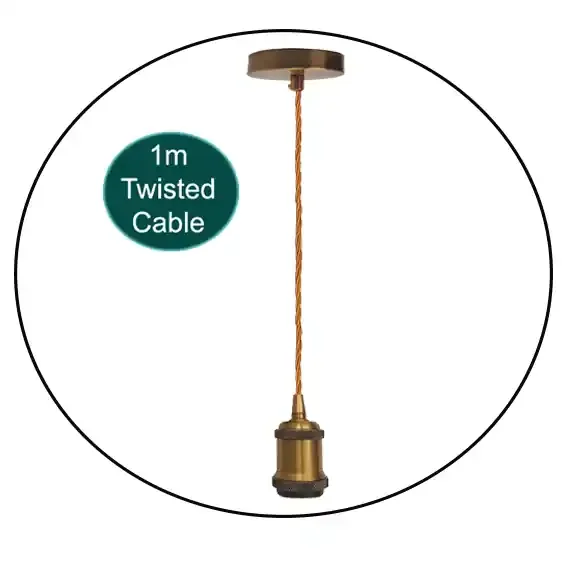 1m Gold Twisted Cable E27 Base Yellow Brass Holder~1706
