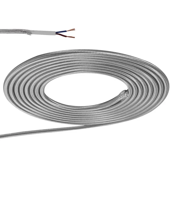 1m Silver Braided 2-Core 0.75mm Electrical Cable