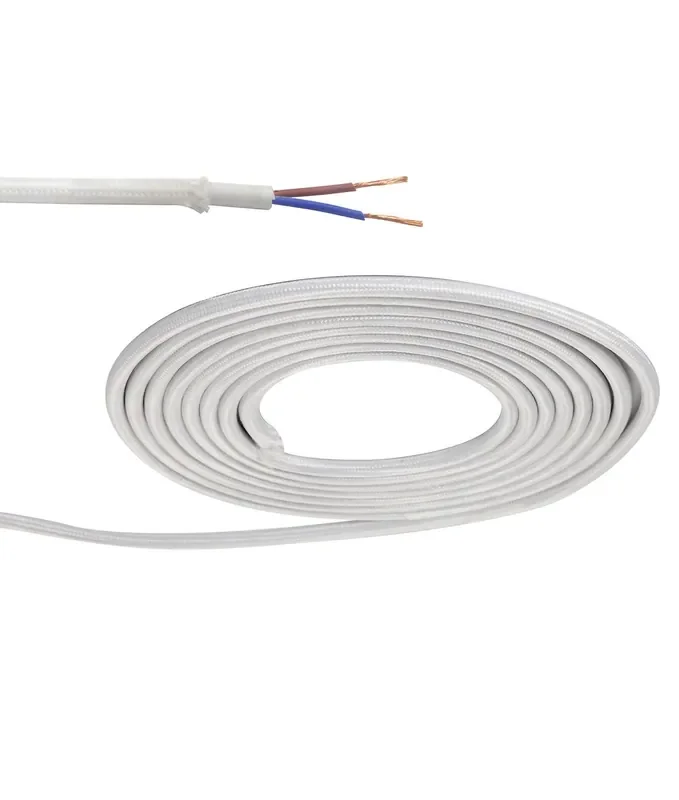 1m White Braided 2-Core 0.75mm Electrical Cable