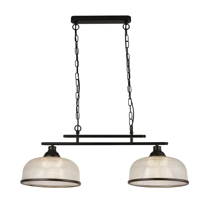 2 Light Bar Pendant – Black Metal & Holophane Glass (0483HIG2BK)