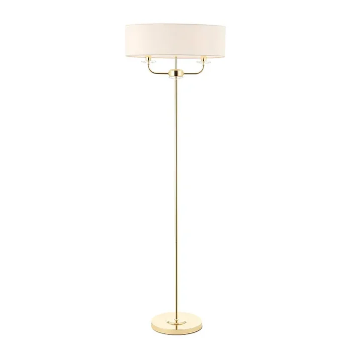 2 Light Floor Lamp – Polished Brass with Vintage White Shade (0711NIX70563)