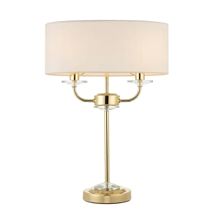2 Light Table Lamp – Brass with Vintage White Shade (0711NIX70564)