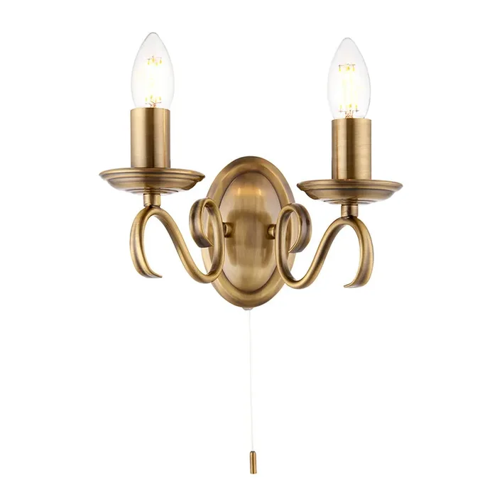2 Light Wall Light in Antique Brass (0711BER20302AN)