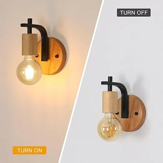 2 Pack Metal Vintage Wood Indoor Wall Sconce