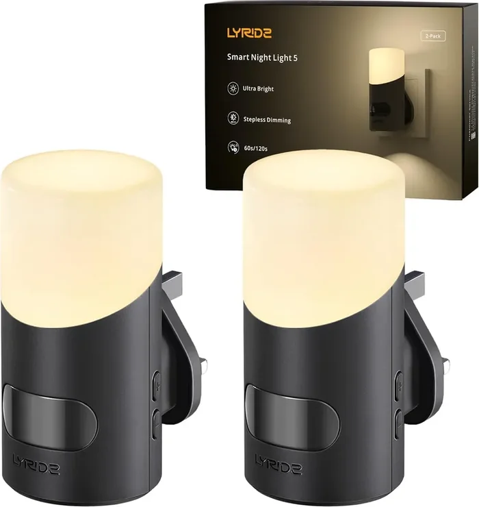 2 Pack Motion Sensor Plug-in Night Light, Up & Down Glow, Smart Dimmable Warm White, for Hallway, Bedroom, Stairs