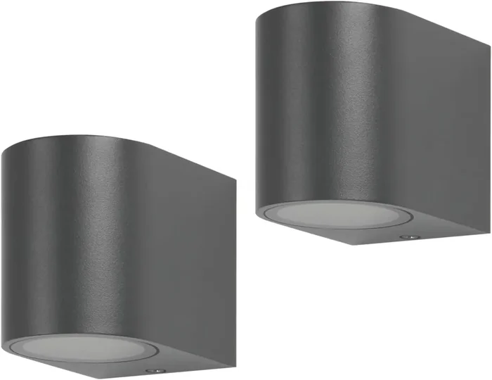 2 Pack Outdoor Wall Lights – Modern Anthracite Grey Aluminum Downlight, GU10 Socket, IP44 Waterproof Exterior Garden Lighting
