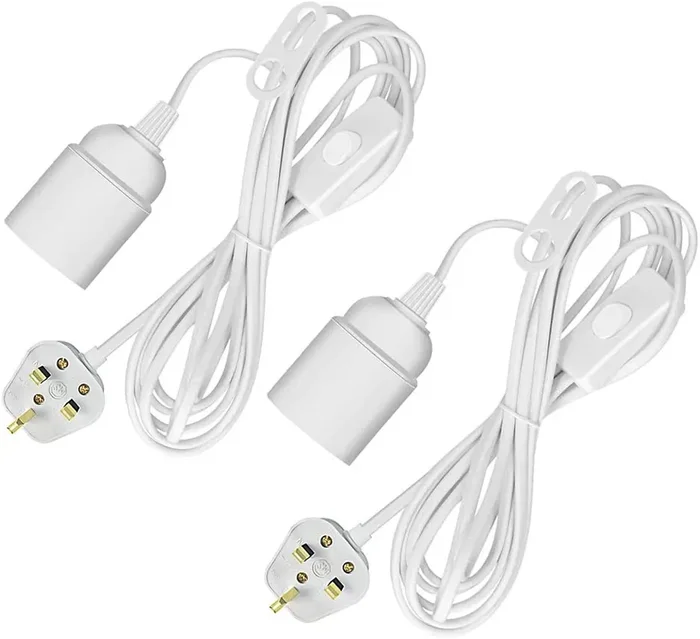 2-Pack Pendant Light Ceiling Fitting, E27 Lamp Holders with 4.5M Cable, Plug & On/Off Switch – Hanging Screw Bulb Holders UK Plug